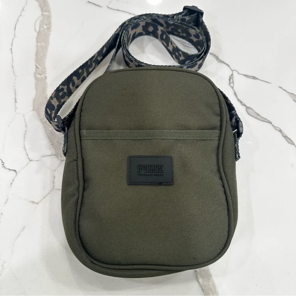 Victoria’s Secret PINK Olive Green Crossbody Bag Leopard Strap